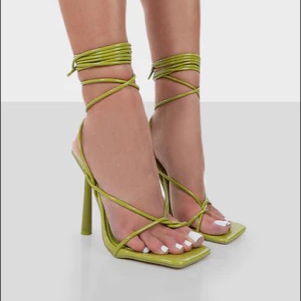 Public Desire “Lacey” Orange Patent Lace Up Sandal US 9 | UK 7
